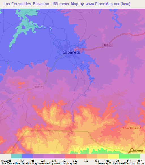 Los Cercadillos,Dominican Republic Elevation Map