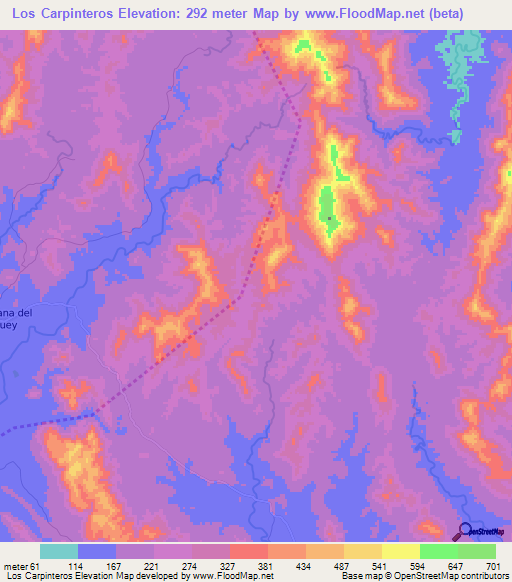 Los Carpinteros,Dominican Republic Elevation Map