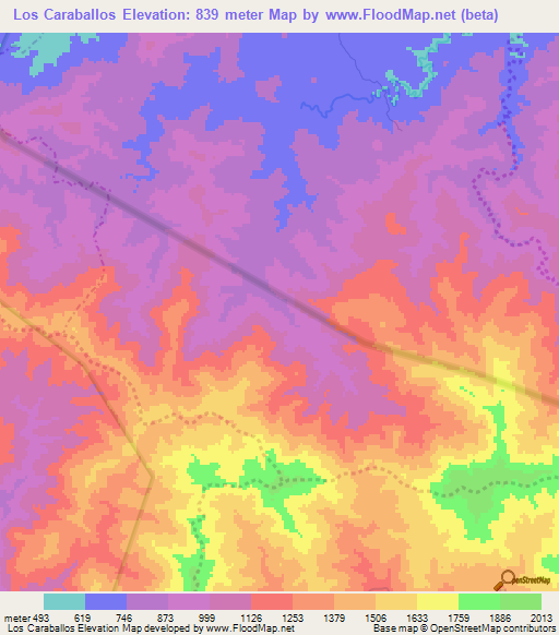 Los Caraballos,Dominican Republic Elevation Map