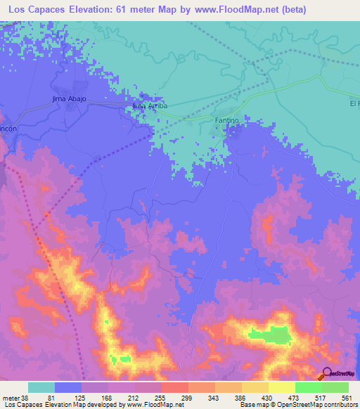 Los Capaces,Dominican Republic Elevation Map