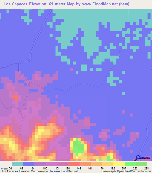 Los Capaces,Dominican Republic Elevation Map