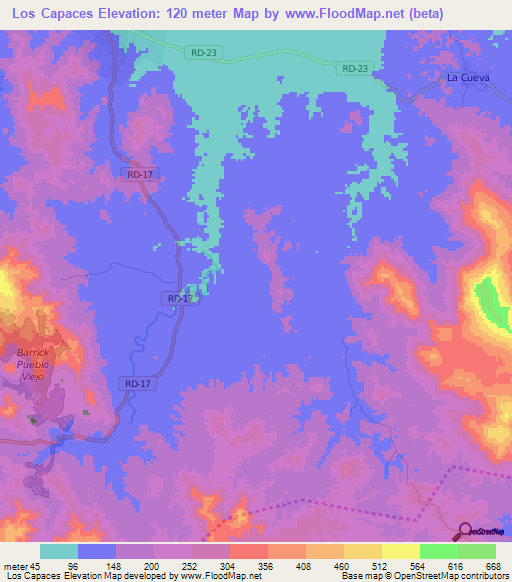 Los Capaces,Dominican Republic Elevation Map