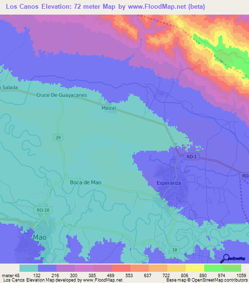 Los Canos,Dominican Republic Elevation Map