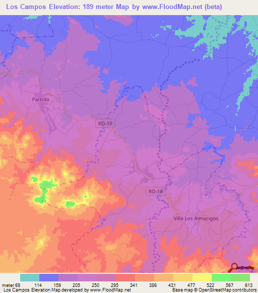 Los Campos,Dominican Republic Elevation Map