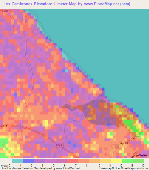 Los Cambrones,Dominican Republic Elevation Map