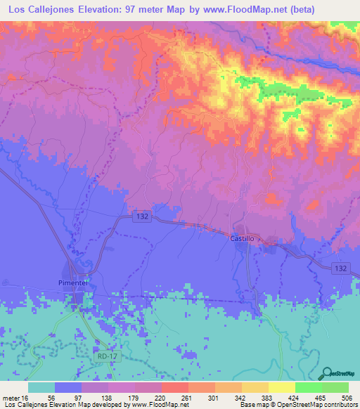 Los Callejones,Dominican Republic Elevation Map