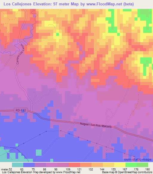 Los Callejones,Dominican Republic Elevation Map