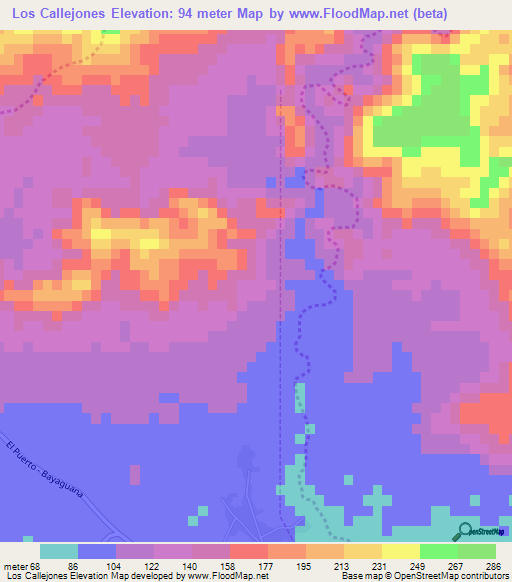 Los Callejones,Dominican Republic Elevation Map