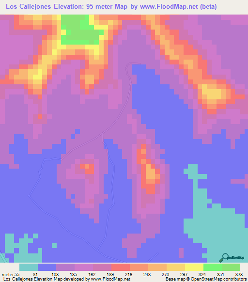 Los Callejones,Dominican Republic Elevation Map