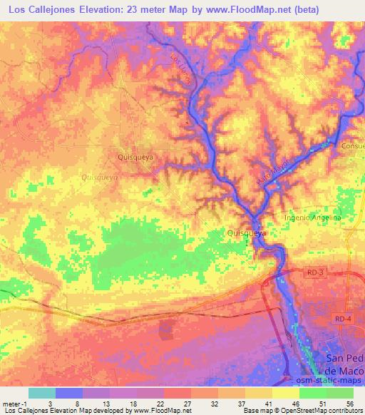 Los Callejones,Dominican Republic Elevation Map