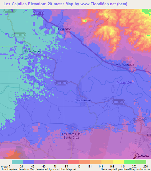 Los Cajuiles,Dominican Republic Elevation Map