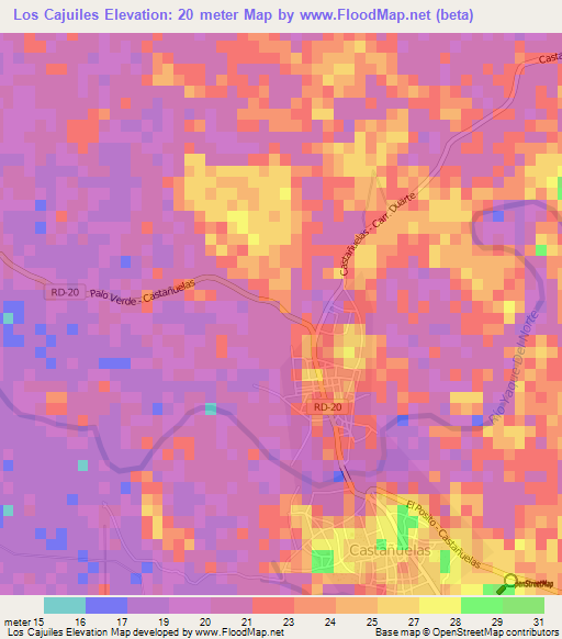 Los Cajuiles,Dominican Republic Elevation Map