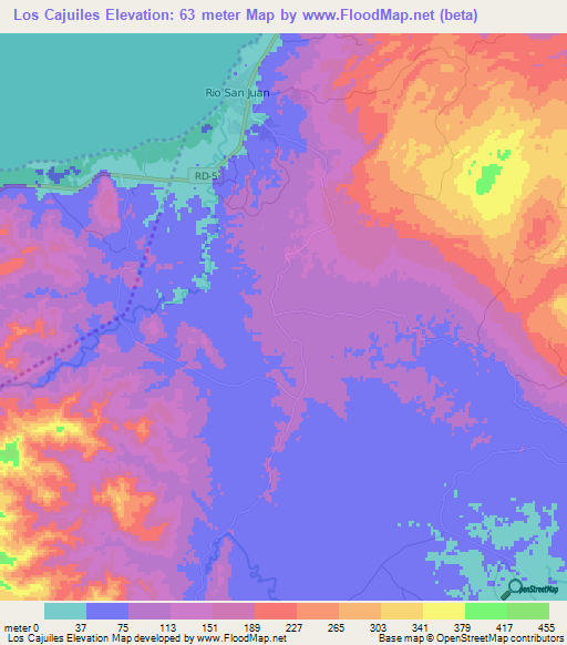 Los Cajuiles,Dominican Republic Elevation Map