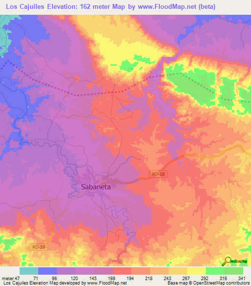 Los Cajuiles,Dominican Republic Elevation Map