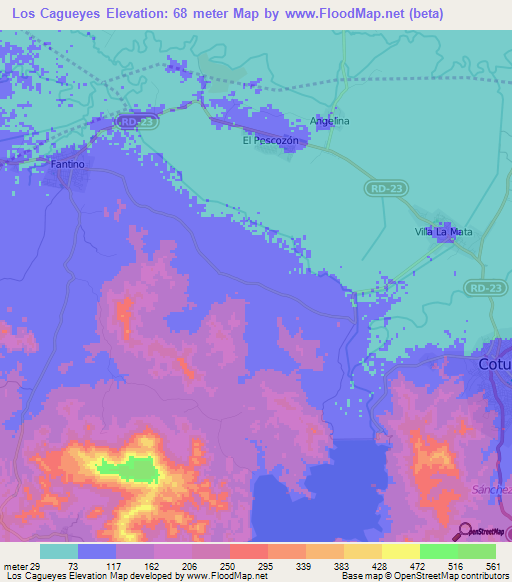 Los Cagueyes,Dominican Republic Elevation Map