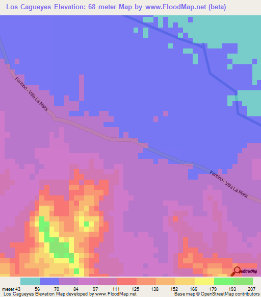 Los Cagueyes,Dominican Republic Elevation Map