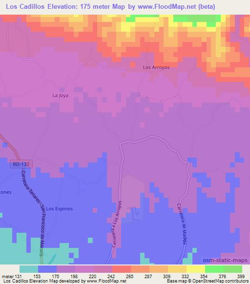 Los Cadillos,Dominican Republic Elevation Map