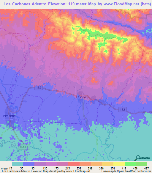 Los Cachones Adentro,Dominican Republic Elevation Map