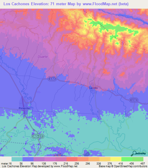 Los Cachones,Dominican Republic Elevation Map