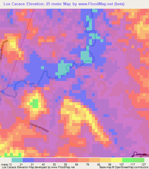 Los Cacaos,Dominican Republic Elevation Map