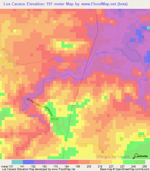 Los Cacaos,Dominican Republic Elevation Map