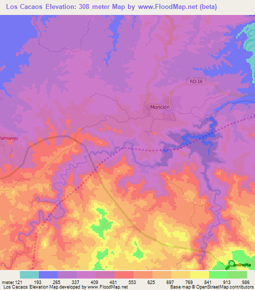 Los Cacaos,Dominican Republic Elevation Map