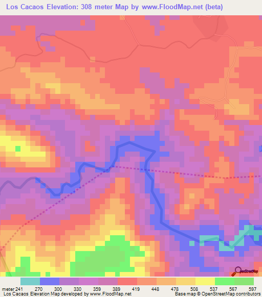 Los Cacaos,Dominican Republic Elevation Map