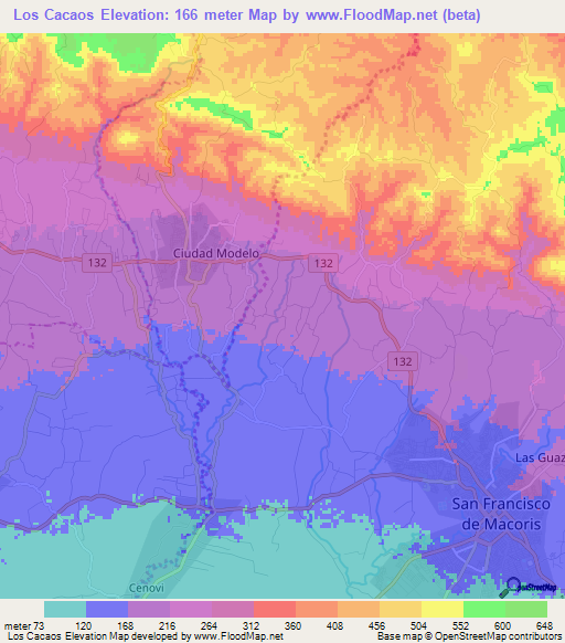 Los Cacaos,Dominican Republic Elevation Map