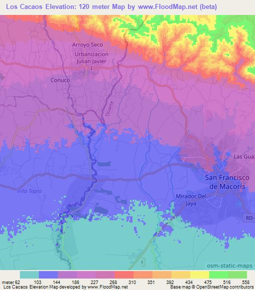 Los Cacaos,Dominican Republic Elevation Map