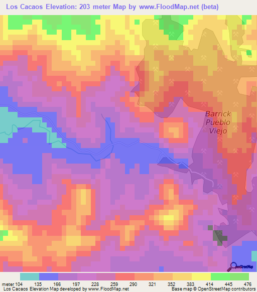 Los Cacaos,Dominican Republic Elevation Map