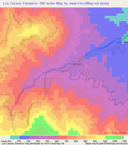 Los Cacaos,Dominican Republic Elevation Map