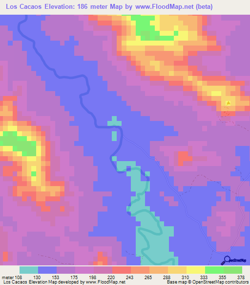 Los Cacaos,Dominican Republic Elevation Map