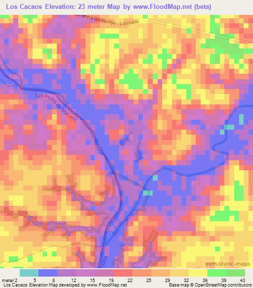 Los Cacaos,Dominican Republic Elevation Map