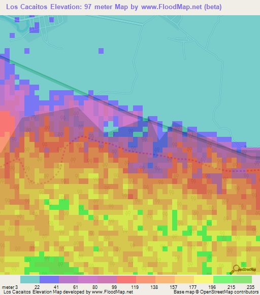 Los Cacaitos,Dominican Republic Elevation Map