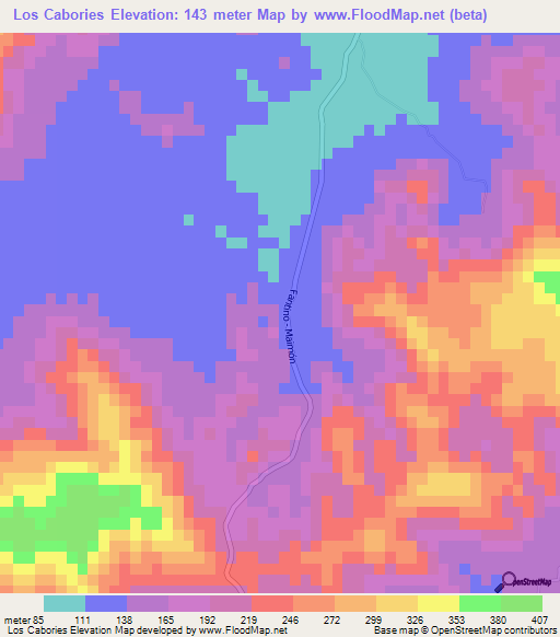 Los Cabories,Dominican Republic Elevation Map