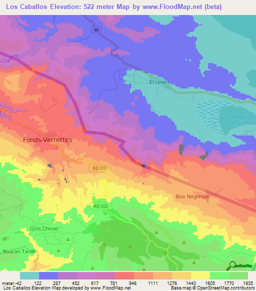 Los Caballos,Dominican Republic Elevation Map