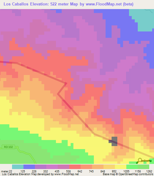 Los Caballos,Dominican Republic Elevation Map