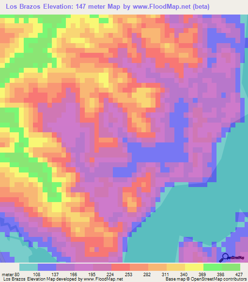 Los Brazos,Dominican Republic Elevation Map