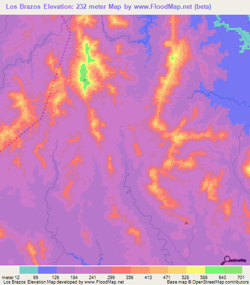 Los Brazos,Dominican Republic Elevation Map