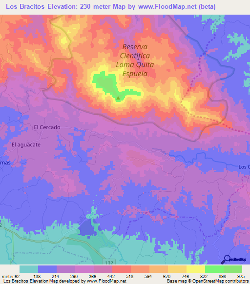 Los Bracitos,Dominican Republic Elevation Map