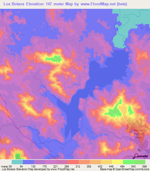 Los Botaos,Dominican Republic Elevation Map