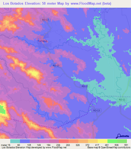 Los Botados,Dominican Republic Elevation Map