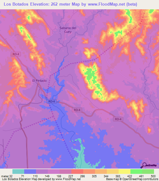 Los Botados,Dominican Republic Elevation Map