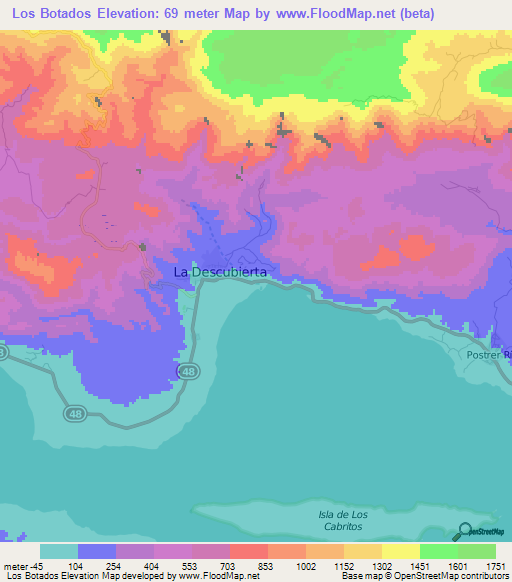 Los Botados,Dominican Republic Elevation Map