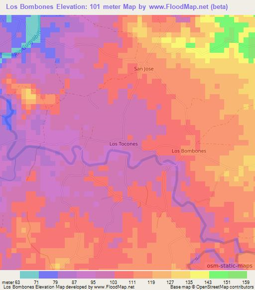 Los Bombones,Dominican Republic Elevation Map