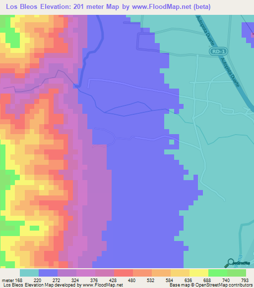 Los Bleos,Dominican Republic Elevation Map