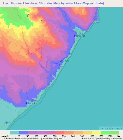 Los Blancos,Dominican Republic Elevation Map