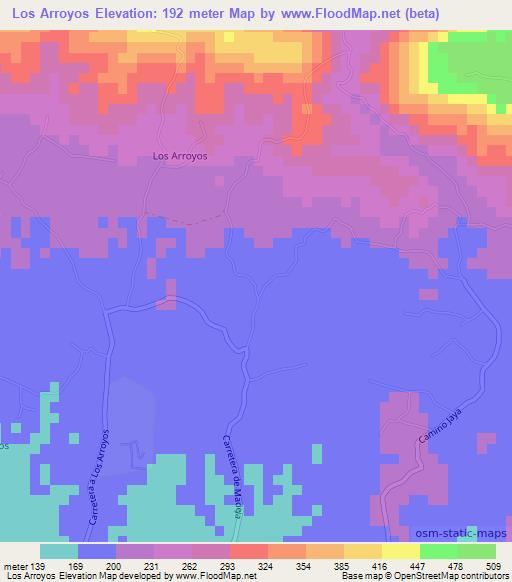 Los Arroyos,Dominican Republic Elevation Map