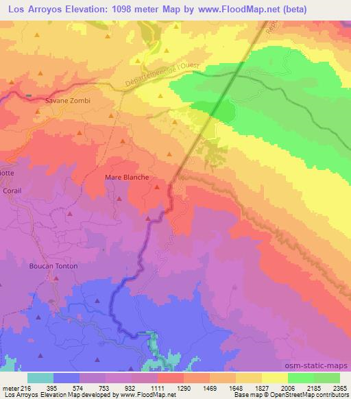 Los Arroyos,Dominican Republic Elevation Map