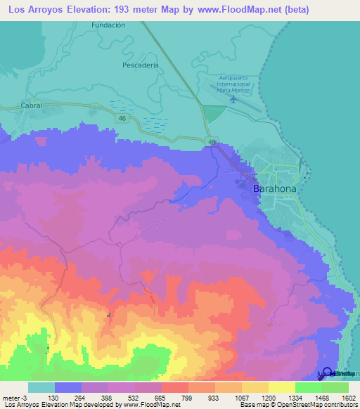 Los Arroyos,Dominican Republic Elevation Map